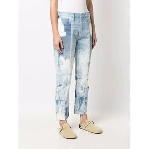 NWT FRAME Le Original High Rise Straight Leg Jeans Fresco Patchwork Blue Size 30